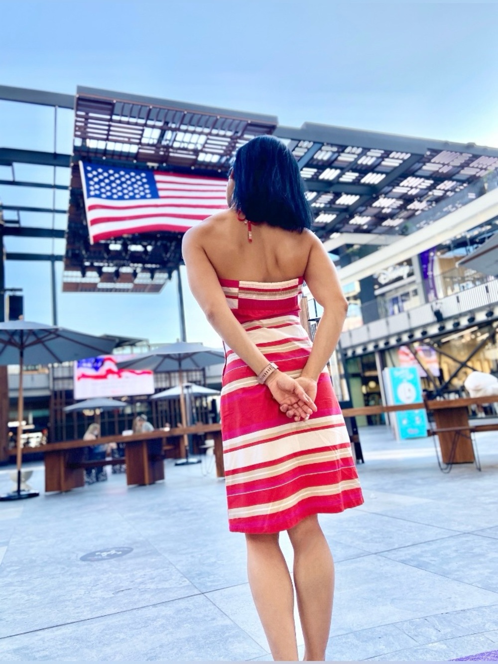 COLOR BLOCK Pink, Red & White Striped Mini Dress